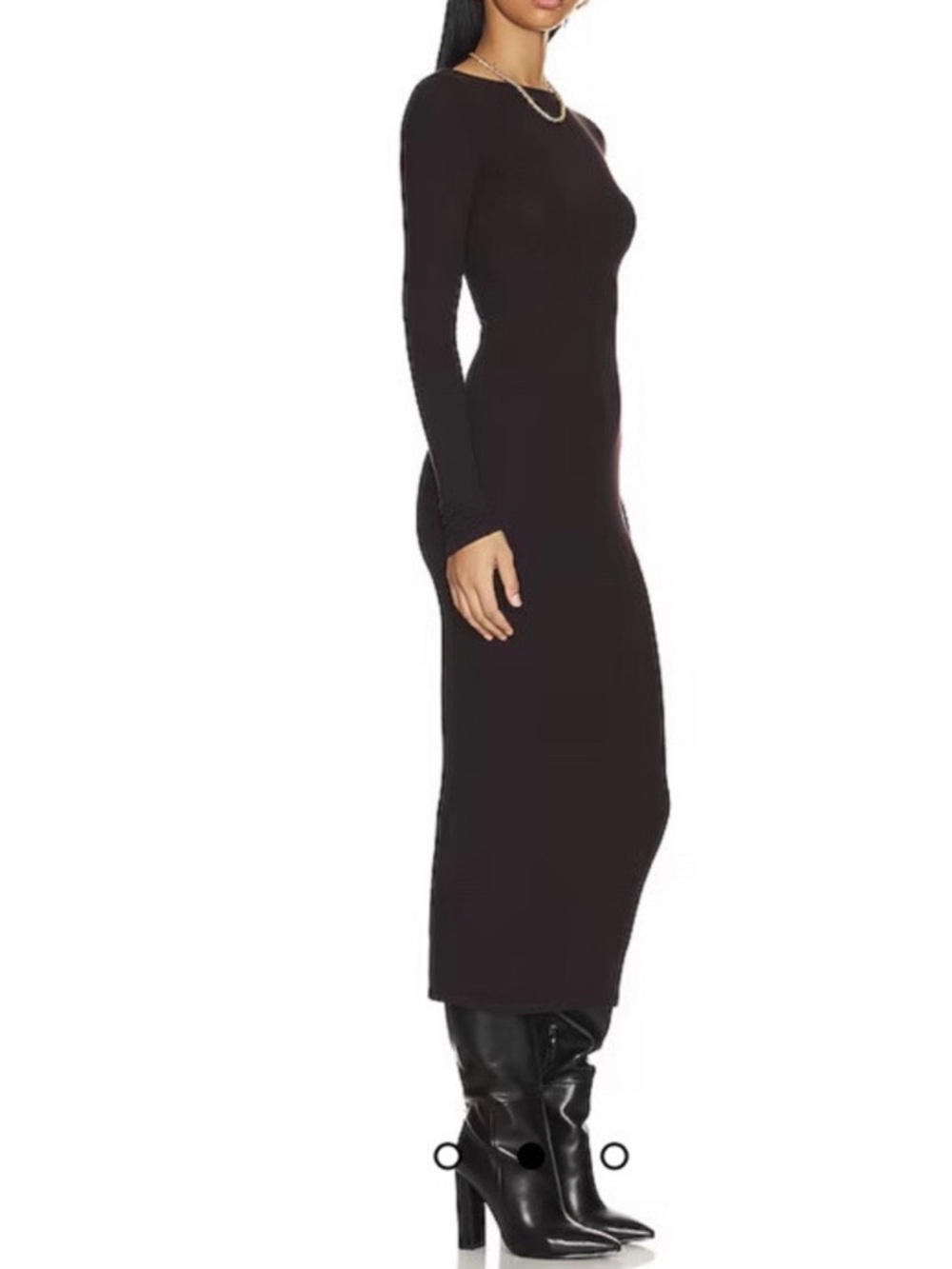 Black Long-Sleeve Bodycon Dress with Chain Detail - Picture 3 of 8